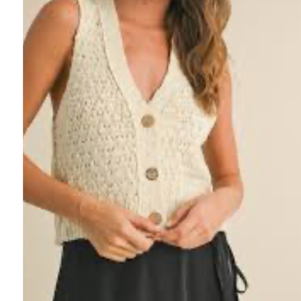 Miou Muse Knit Sweater Vest Small Button Front Retro Preppy Cottagecore Women’s